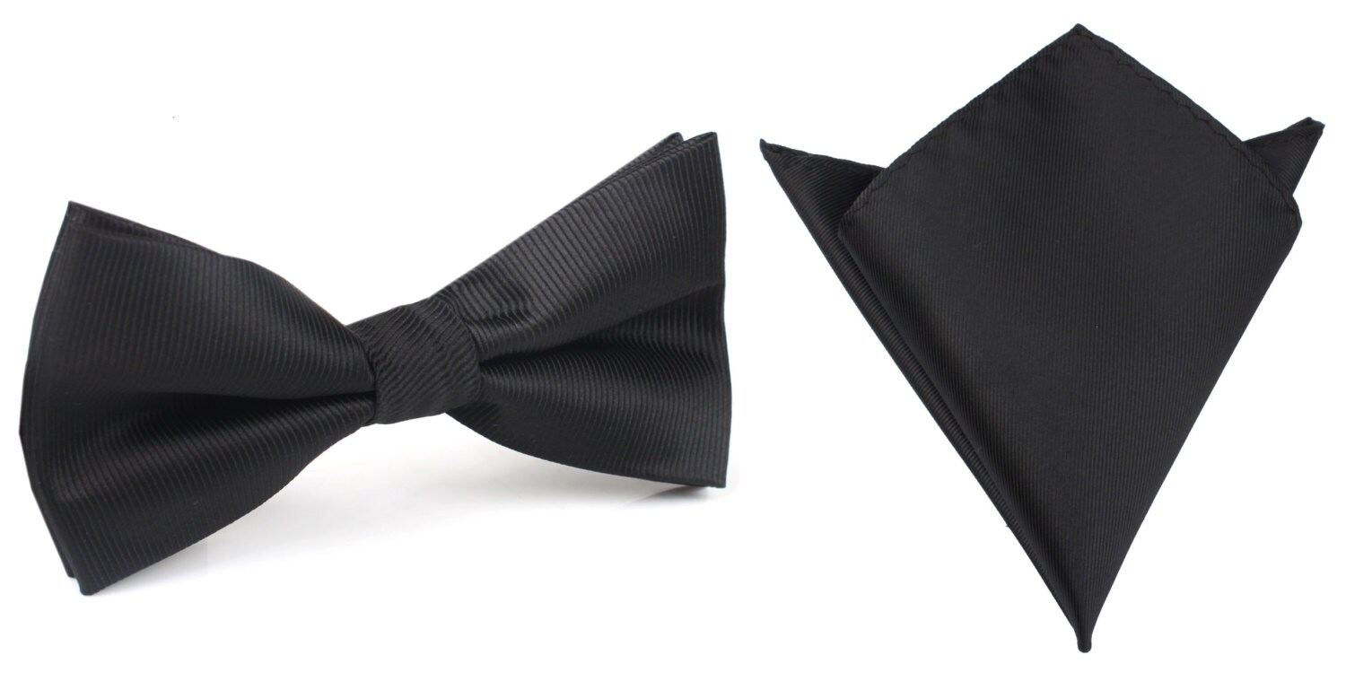Matching Bow Tie Pocket Square Combo Black Line Dark Classic