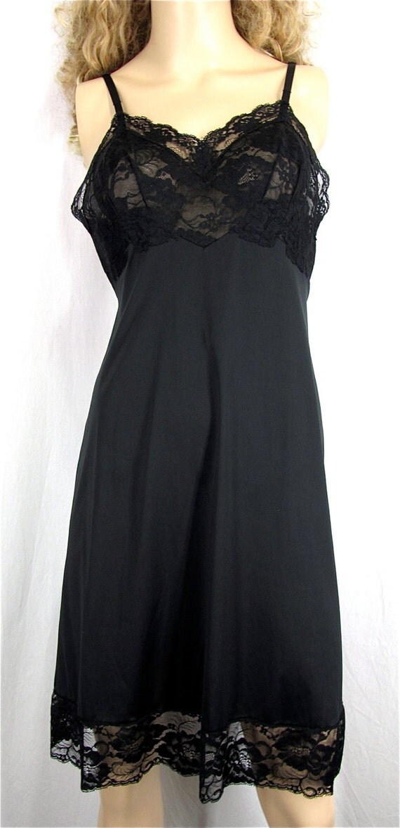 Vintage Full Slip 36 Black Lace Vintage Slip Dress Pin Up
