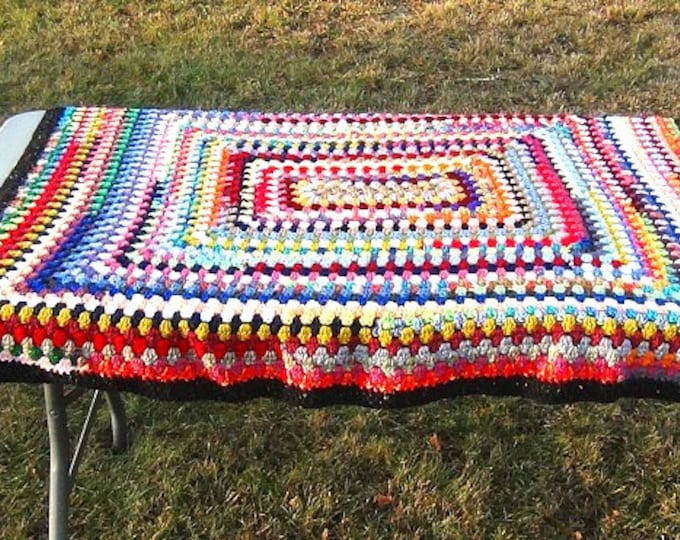 Afghan - crochet rectangular granny square blanket - multi color rainbow throw - multiple textures - OOAK
