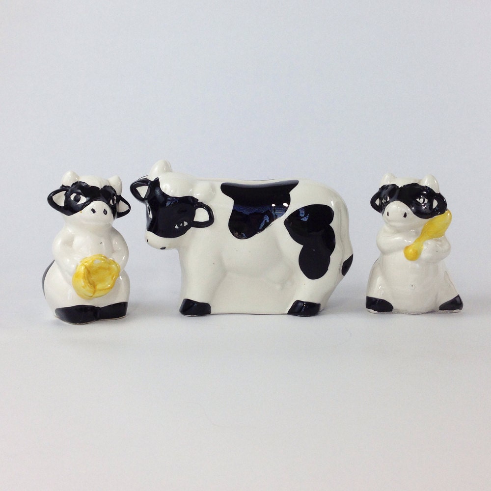 Ceramic Cow Salt Pepper Napkin Holder Set / by FireflyVintageHome