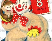 Happy Birthday 8 Year Old Circus Monkey Clown Card #283 Digital Download