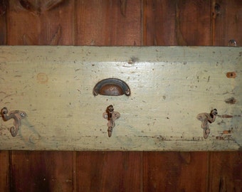 recycled drawer front with 3 coat hooks