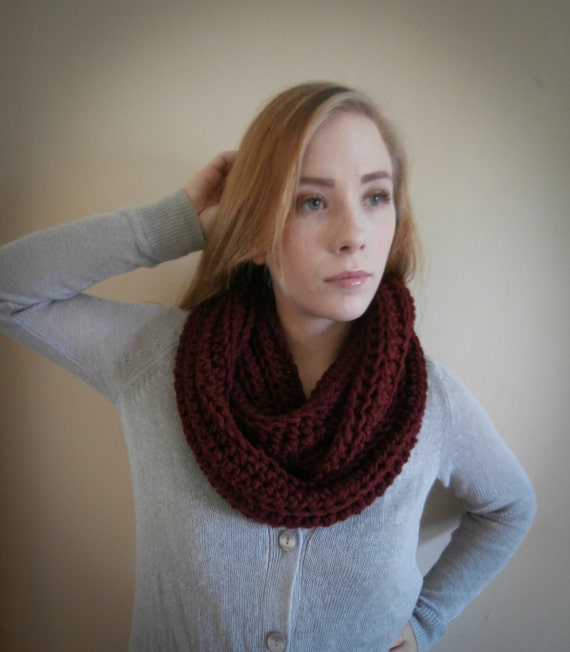 Crochet Infinity Scarf Burgundy Infinity by PreciousLambKnits