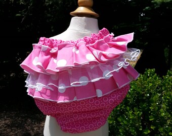 Ruffle Sweet Bottoms diaper cover, Pink with White polka dots - Baby girl sizes 0-18 months