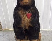 Chainsaw Carved Black Bear With A Carved Red Heart