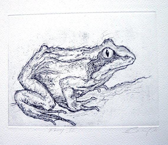 Frog Etching Frog Print Printmaking Intaglio Print Black