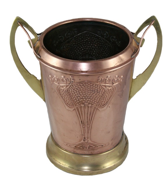 Jugendstil Art Nouveau Copper & Brass Amphora Vase by FavAntiques