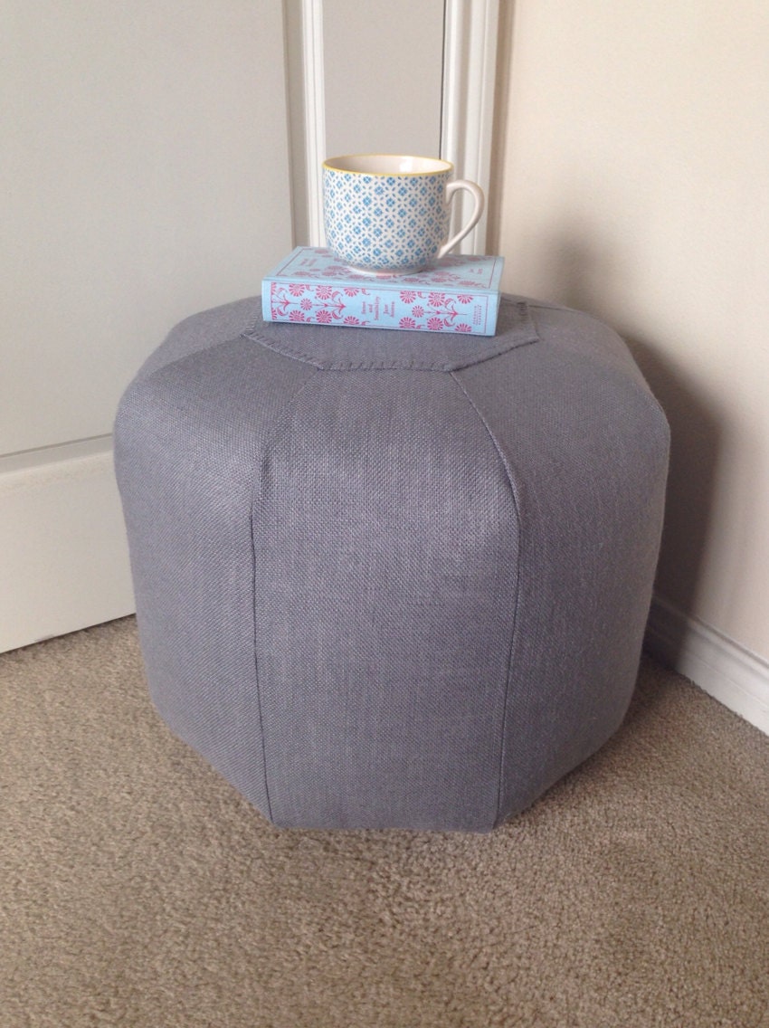 Tall Burlap Pouf Gray Floor Pillow Cushion by HelloHomebody