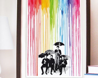 Pop Style Rainbow The Beatles cover inspired Poster - Different sizes. Home Decor Rock print wall art music room decor