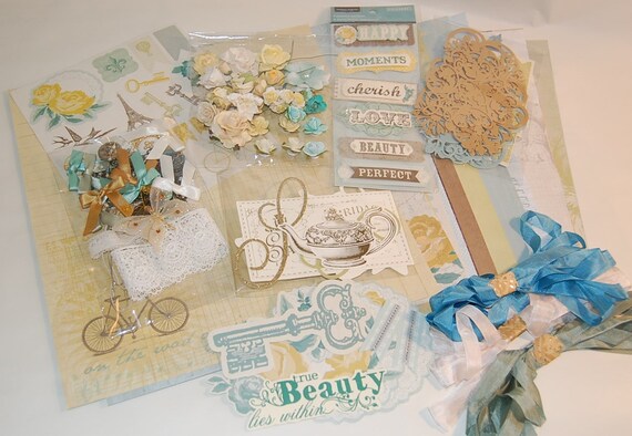 Vintage Blue and Yellow Inspiration Scrapbook Kit