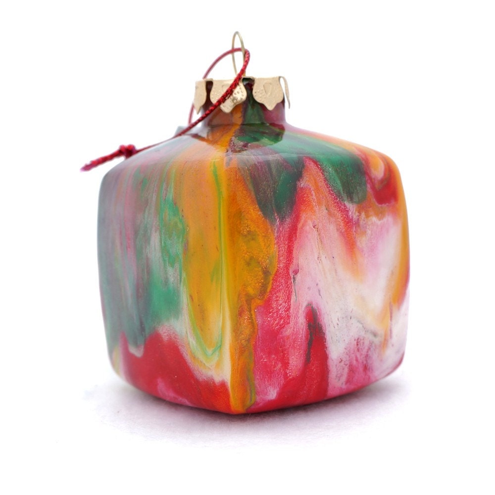 handmade glass cube ornament painted inside ooak by handmade glass cube ornament painted inside ooak by