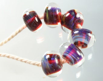Lampwork Boro Beads Set of 6 Handmade Boro Borosilicate Glass Beads