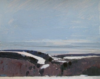Ida Hills, March 11, Original Landscape Painting on Paper, Stooshinoff
