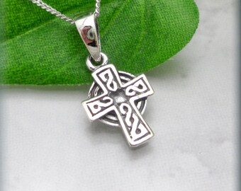Celtic Cross Necklace, Sterling Silver, Irish Jewelry, Religious Necklace, Easter Necklace, Easter Gift, Silver Pendant (SN813)