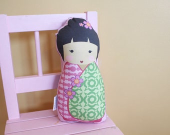 stuffed Doll Kokeshi by PETUNIAS - pillow japanese kimono plush softie room decor toddler baby gift photo prop toy pillow ready to ship