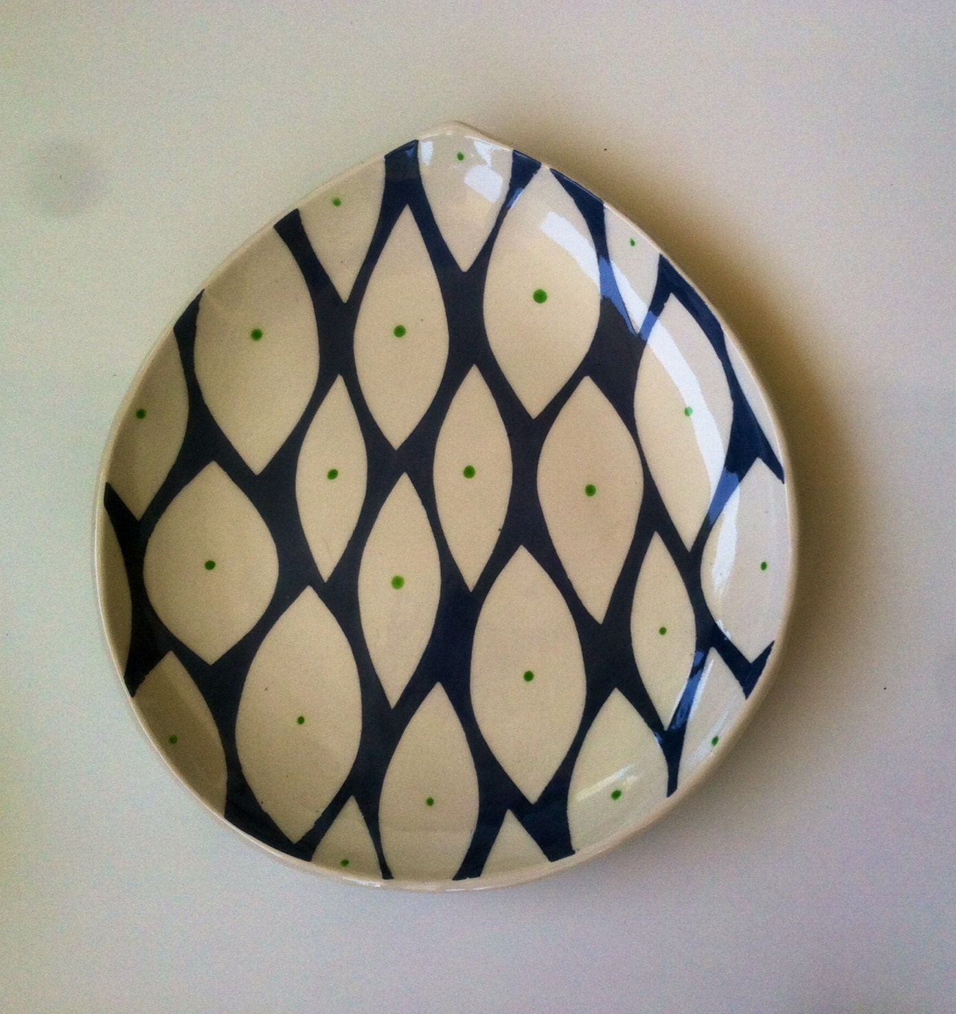 ceramic plate handbuilt leaf pattern grey mint by CeramicaBotanica