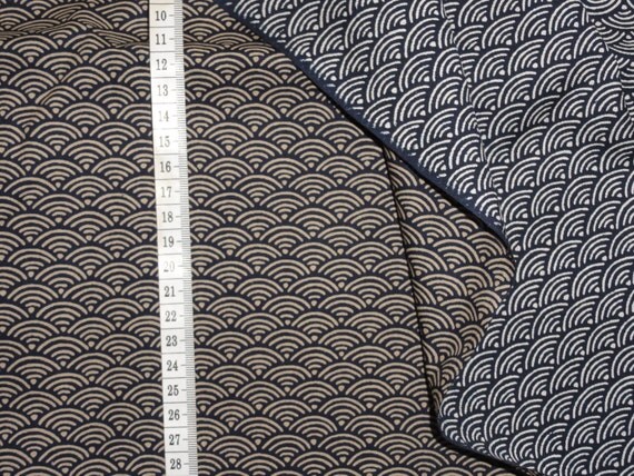 Japanese Cotton Fabric Yardage Traditional Dark Blue Wave