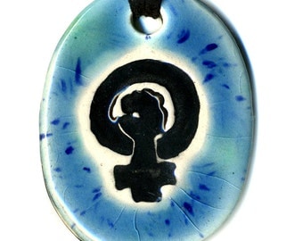 Feminist Symbol Ceramic Necklace in Blue Green
