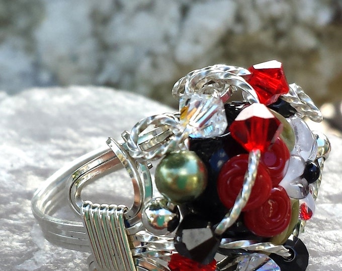 Ring, Cocktail, Argentium Silver, Swarovski Crystal