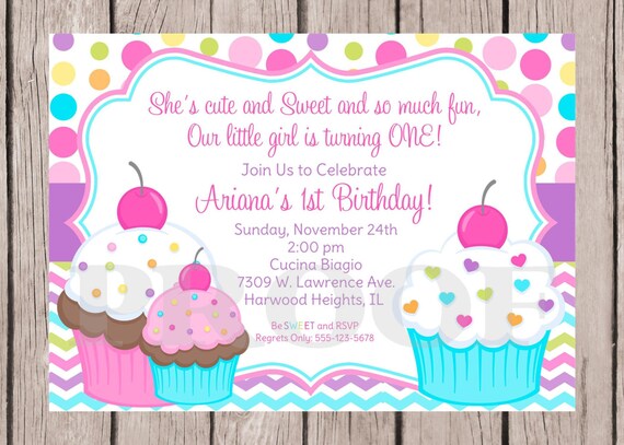 Items similar to PRINTABLE Cupcake Birthday Party Invitation / Girls ...