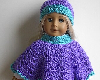 American Girl Doll Clothes: Crocheted Poncho Set with Flowered