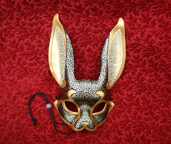 Black and Gold Venetian Rabbit Mask... leather mask rabbit