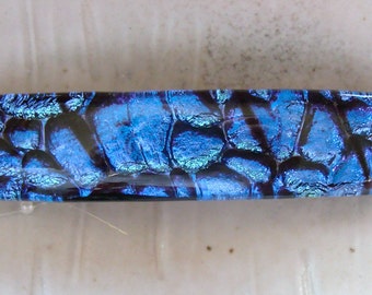 Large Fused Dichroic Glass Barrette, Blue, French Made Barrette Clip