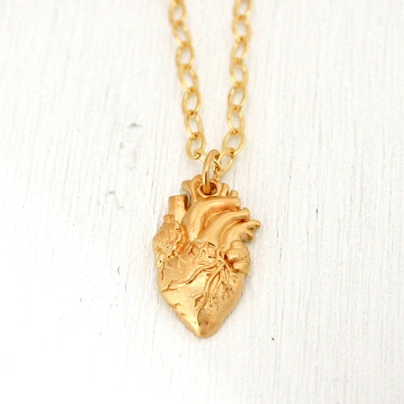 Items similar to Gold anatomical heart necklace - gold heart jewelry ...
