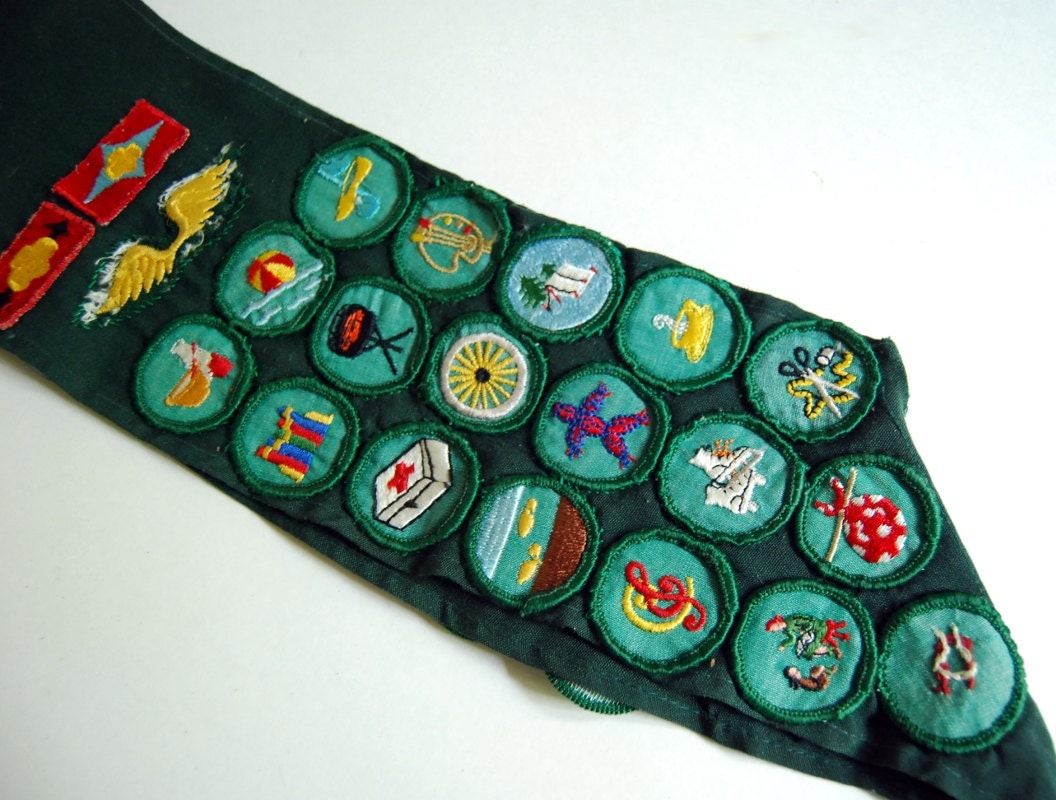 Vintage Girl Scout Sash Badges 1960s Green Collectibles