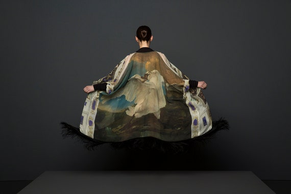 Silk Chiffon Fringe Kimono - Rijksmuseum Collaboration - "The Threatened Swan" by Jan Asselijn