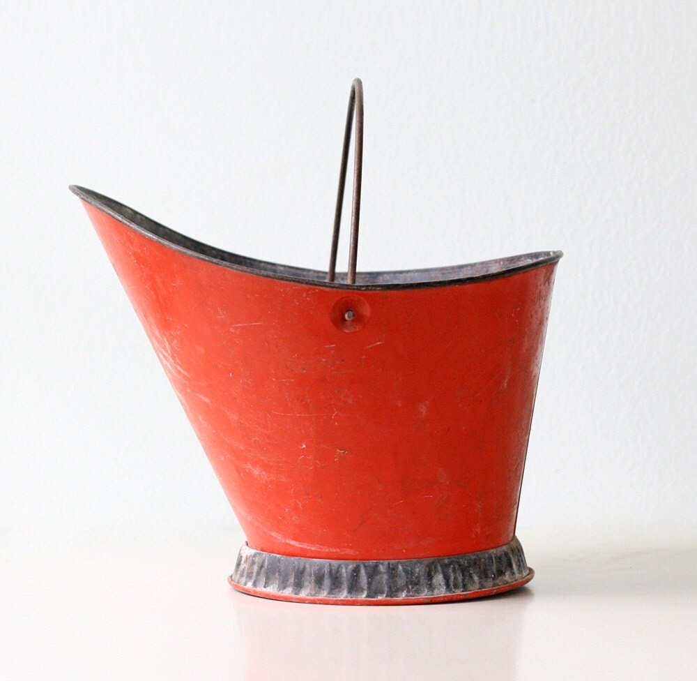 Vintage Coal Bucket Red and Black Scuttle Pail