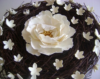 White Peony Wedding Ring pillow Wedding Bridal Ring Bearer Handmade Nest Ring Pillow