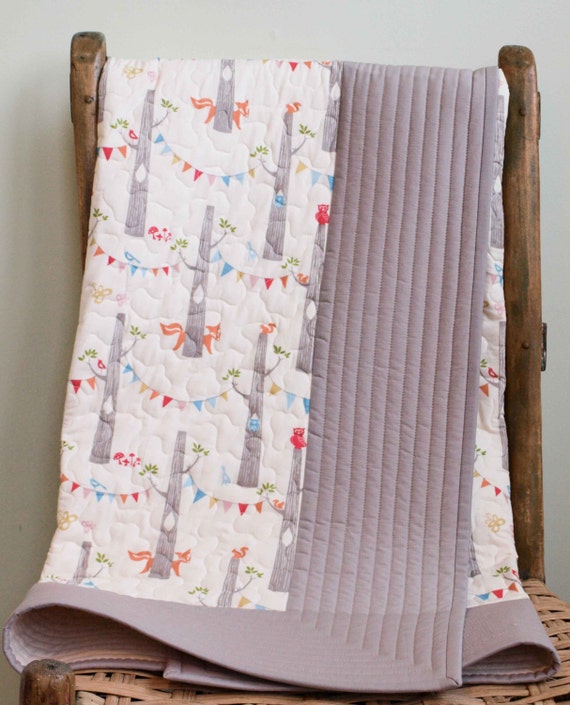Organic Baby Quilt, MADE TO ORDER, Woodland Fun Crib Quilt by Organic