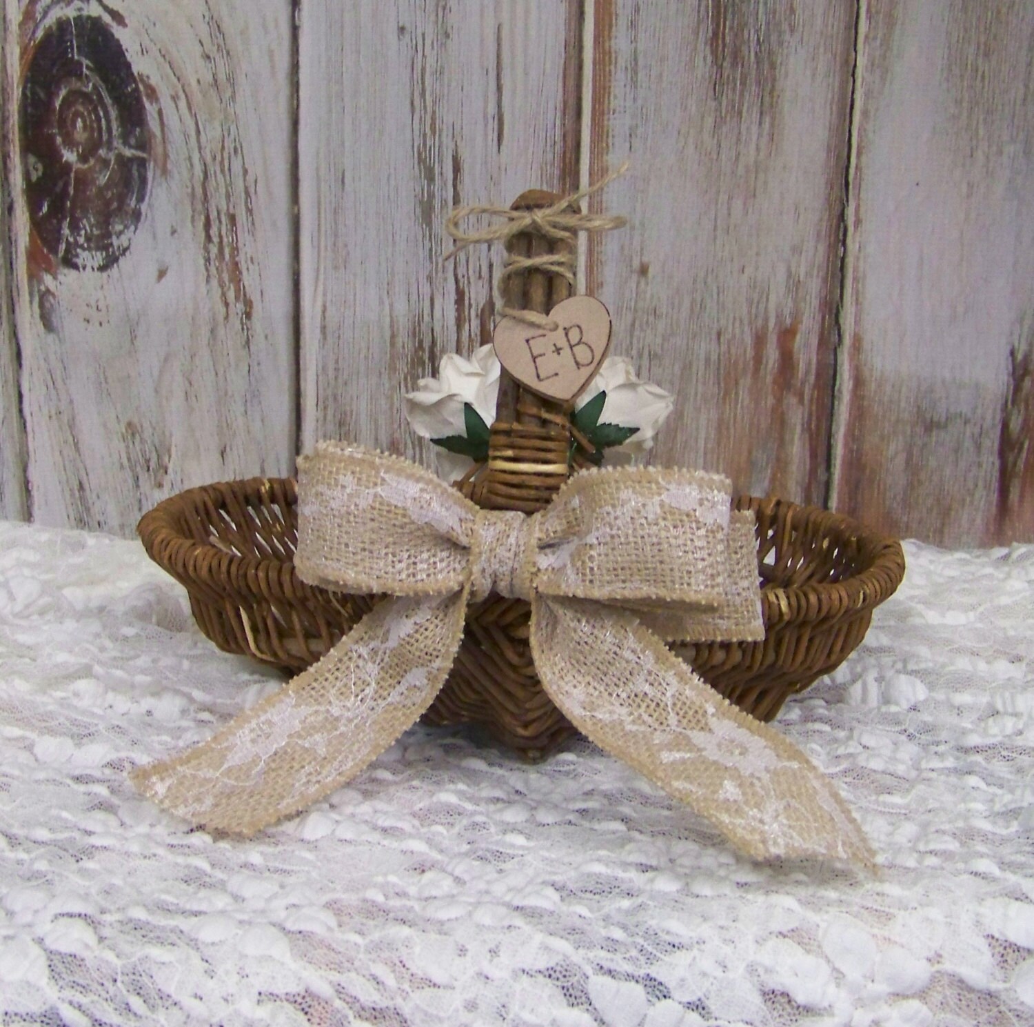 Flower Girl Basket Willow Wedding Basket with Burlap and Lace