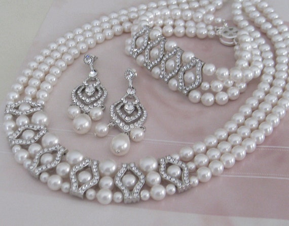 Bride Bridesmaids Crown Rhinestone Pearls Neckalce