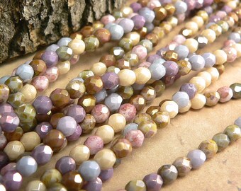 Opaque Luster Mix Czech Glass Fire Polished Round Beads Picasso 4mm (50)