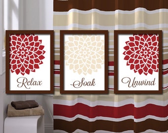 BATHROOM DECOR Bathroom Wall Art CANVAS or Prints Red BATHROOM DECOR Bathroom Wall Art CANVAS or Prints Red