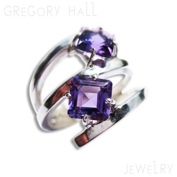 Dark Purple Ring 14k White Gold Rings with Amethyst Gemstones