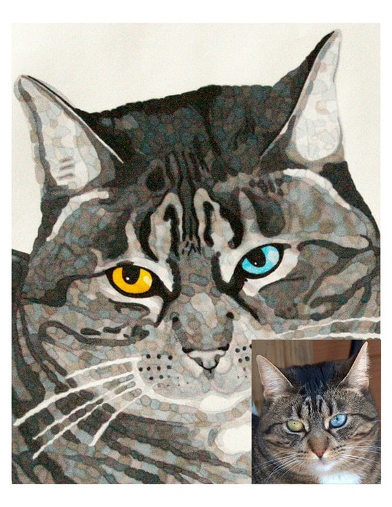 Custom Cat Portrait, Cat Memorial Art, Pet Home Decor, Cat Lover Gift, Digital Download, DIY Printing