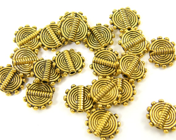 20 Pcs Tribal Metal Beads Round Baule Style Beads Antique Gold