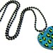 Leopard Print Necklace, Neon Blue Heart, Resin Jewelry, Kawaii Kitsch
