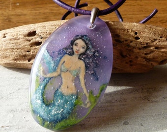 Mermaid necklace - fused glass jewelry - fused glass pendant
