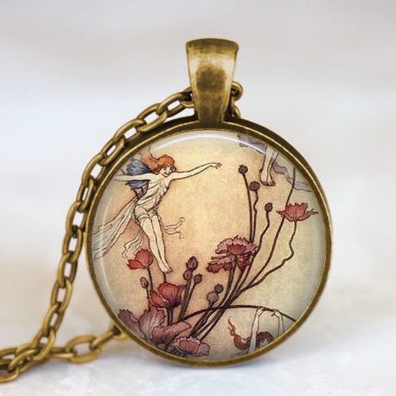 Flower fairy necklace vintage fairy jewelry fairy pendant