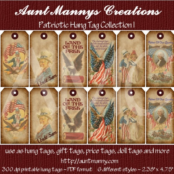 Primitive Vintage Americana Patriotic Printable Hang Tags for