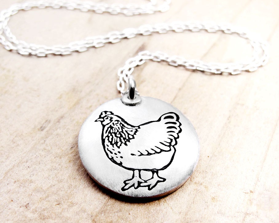 Silver chicken necklace chicken jewelry hen necklace gift