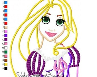 Rapunzel Applique Design Princess Machine Embroidery Digital Download