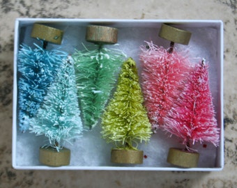 Pastel Gumdrop Vintage Style Bottle Brush Trees - Pastel Trees Gumdrop Selection - Easter Decoration Trees - Miniature Display - 6 Trees
