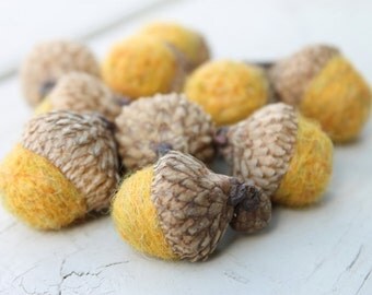 Wool Felted Acorns Golden Yellow Country Rustic Home Decor