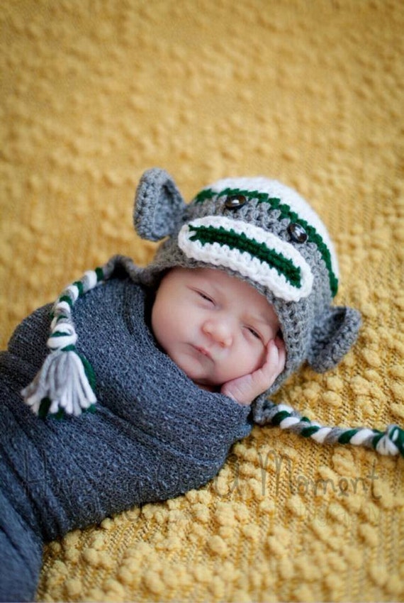 Newborn Baby Sock Monkey Hat