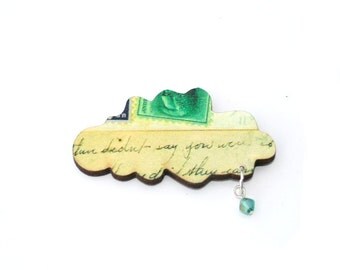 Rain Cloud Brooch, Wooden Weather Brooch, Cloud Badge, Wood Jewelry